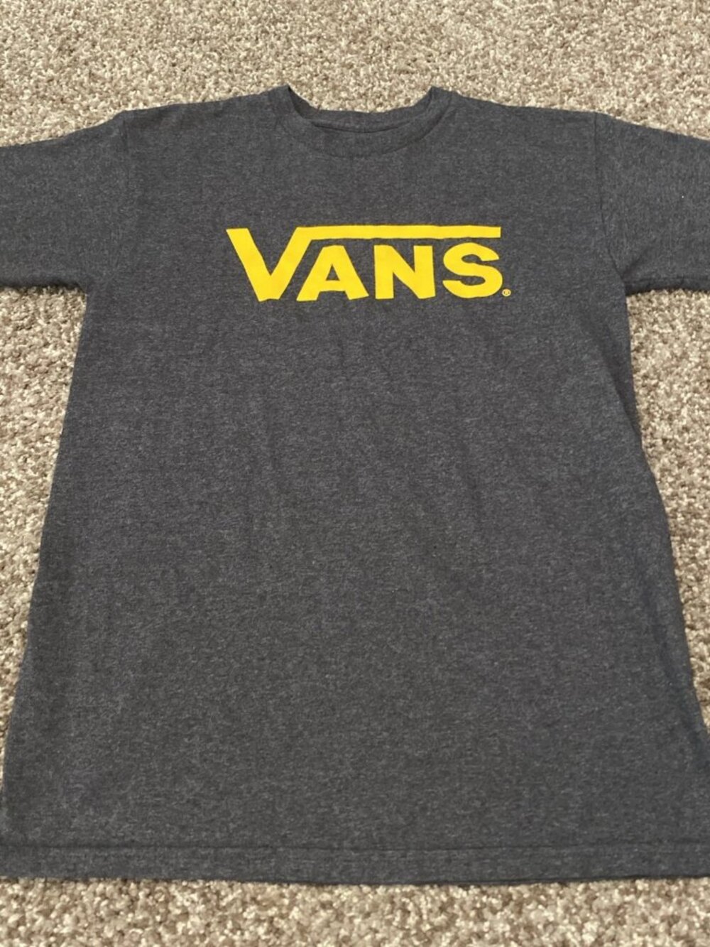 Vans Mens Medium Charcoal Gray Yellow Logo Graphic Short Sleeve T-Shirt Tee